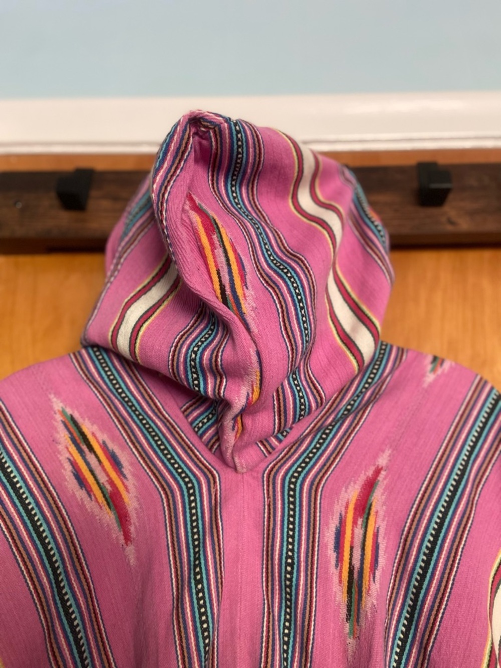 Duuuuude! Free People One-Size Pink Hooded Serape-Style Poncho - Picture 6 of 8